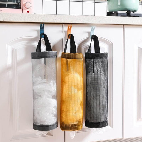 Plastic Bag Holder, Mesh Grocery Bag Holder Hanging Storage Bag Dispenser (Grey 2 Packs)...