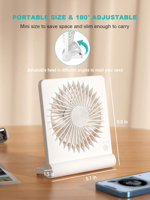 Small Desk Fan, 2000mAh Rechargeable USB Fan Battery Operated,Ultra Quiet, Strong Wind, 3 Speeds Travel Fan...