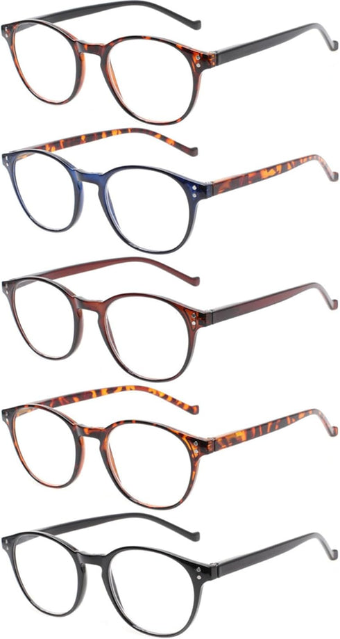 5 Pairs Reading Glasses - Standard Fit Spring Hinge Readers Glasses for Men and Women (5 Pack Mix Color, 2.00)...