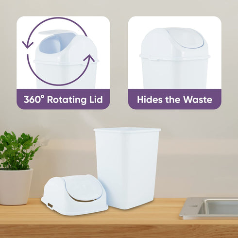 Superio Mini Desktop Trash Can with Swing Top Lid Portable Plastic Garbage Can for Countertop, Desktop, Make up Vanity, Bathroom, Car, Under Sink,...