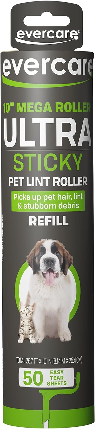 Evercare 10” Mega All-Purpose Pet Hair Lint Roller Refill, 50 Sheets – Sticky Roller for Pet Hair, Cat & Dog Hair Remover, Lint Remover, Pet Hair ...