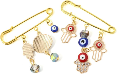 Honbay 2PCS Enamel Evil Eye Brooch Pins Safety Pins Rhinestones Lapel Pins with Tassel - 2 Style...