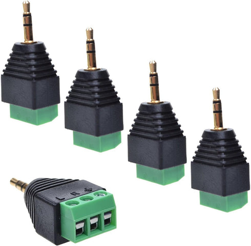 5 Pieces 3.5mm (1/8inches) Stereo Audio Male to AV 3-Screw Terminal Female Phoenix Adapter Connector...