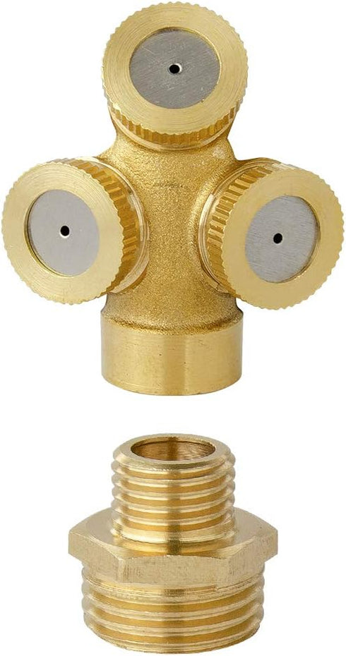 Feelers Brass Misting Spray Nozzle, 1/2" BSPF 3-Holes Large Atomizing Spray Garden Sprinklers Agricultural Irrigation System Adapter Fitting (Pack...