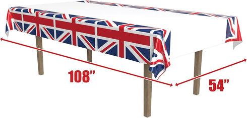Beistle 2-Pack Union Jack Rectangular Plastic Tablecovers, Royal English Party Decorations, London Table Cloth, British Flag Party Décor, 54” x 10...