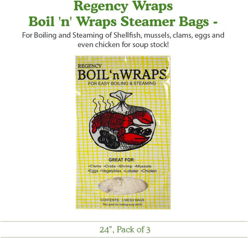 Regency Wraps Boil 'n' Wraps Steamer Bags for Safe and Easy Cooking of Shellfish, Crabs, Clams, Vegetables, and More, Natural, 24” (Pack of 3)...
