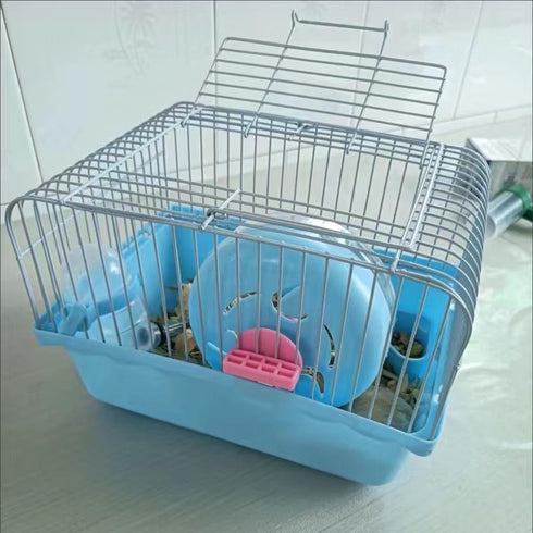 Pet Hamster Cage with Running Wheel Water Bottle Food Basin Portable Carrier House Mice Home Habitat for Going Out, Traveling (Blue)...