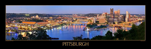 Pittsburgh Skyline UNFRAMED Photo Print Dusk Downtown City Color Poster-Style Version 11.75 inches x 36 inches Photographic Panorama Poster Pictur...