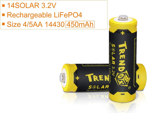 TRENDBOX 14430 3.2V 450mAh Battery LiFePo4 Rechargeable Solar Batteries for Outdoor Garden Light 12 Pack...
