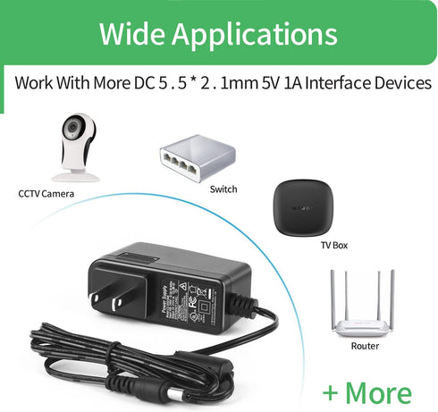 AC to DC 5V 1A Power Supply Adapter, Plug 5.5mm x 2.1mm...