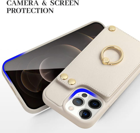 LAMEEKU for iPhone 12 Pro/12 Wallet Case 6.1'', Leather Case with Card Holder, 360°Rotation Ring Stand, RFID Blocking Protective Cover for Women f...
