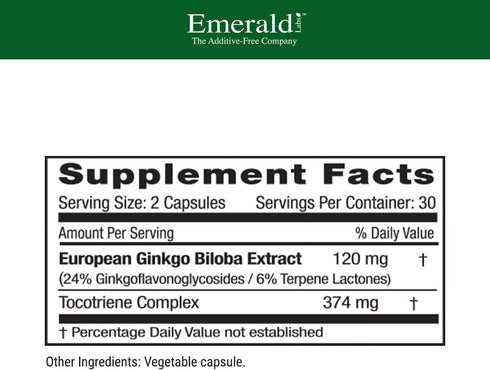 EMERALD LABS Ginkgo Biloba Extract - Brain Health Supplement - Offers Antioxidant & Energy Support - 60 Vegetable Capsules (30-Day Supply)...