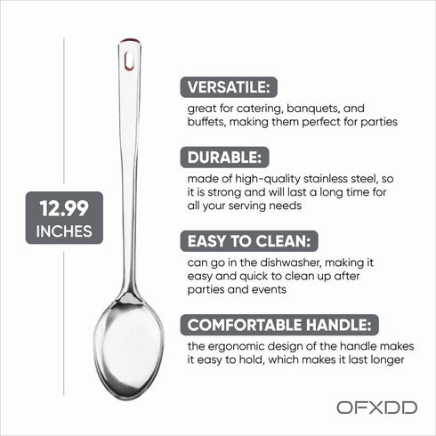 Restaurant Serving Spoons for Parties 12.99 Inch - Large Serving Spoons - Stainless Steel Spoons for Serving Buffet, Banquet, 3 Pcs...
