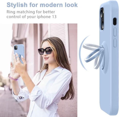 MOCCA Compatible with iPhone 13 Case 6.1 inch with Ring Kickstand | Liquid Silicone | Microfiber Liner | Anti-Scratch Full-Body Shockproof Protect...