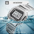 PASOY Men's Digital Multi-Function Watches Stainless Steel Square Case Dual Time Alarm Stopwatch Countdown Backlight Waterproof Watch...