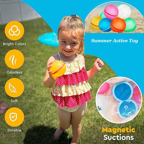 Water Balloons Magnetic Reusable Summer Water Toy Kids Outdoor Activities Self-Sealing Water Bomb Kids Pool Beach Bath Quick Fill Water Splash Bal...
