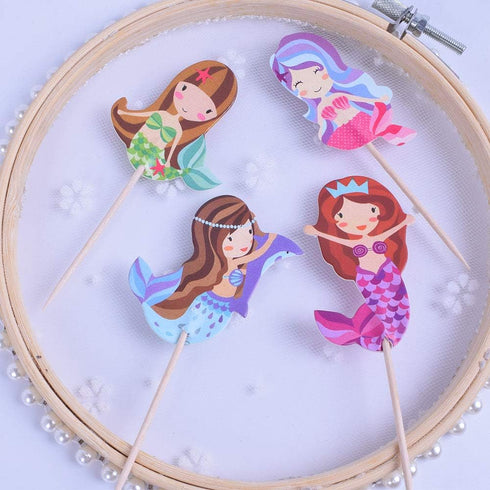 Double sided-Mermaid 24 PCS Handmade Pretty Mermaid Cupcake Toppers Baby Girls Children Kids Toddlers Teens Picnic Birthday Bridal Shower Baby Sho...