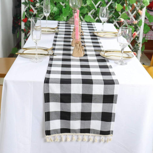 Partisout Buffalo Check Table Runner Checked Table Runner with Tassel Bluffalo Plaid Table Runners Washable Cotton Linen Table Cover Gingham Table...