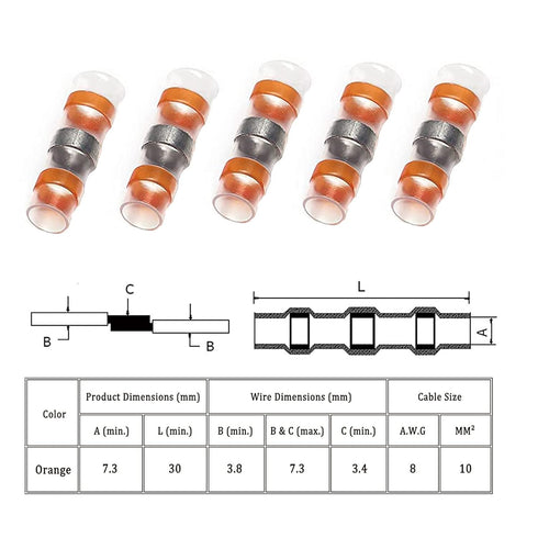 60Pcs AWG 8 Orange Solder Butt Connectors Heat Shrink,Solder Seal Wire Connectors for Automotive Marine Boat Trailer...