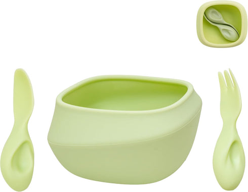 Toddler Utensils - Baby Essentials with Bowl, Fork, and Spoon | Baby-Led Weaning Supplies (BLW) for 12M+ Self-Feeding, Functional Silicone Dinnerw...