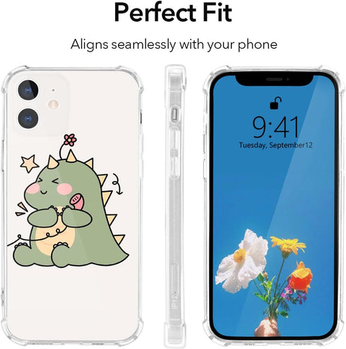 JOYLAND Clear Couple Case for iPhone 13 Green Dinosaur Cute Matching Phone Case for Girls&Women Full Protective Anti-Scratch TPU Soft Bumper Cover...