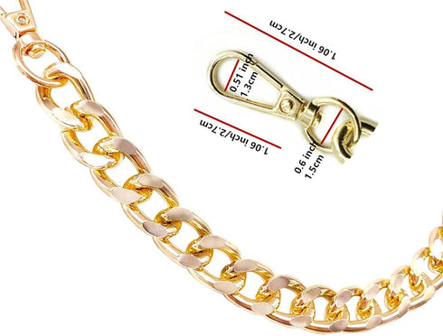 DIY Iron Purse Chain 24.4" Gold Metal Flat Chain Handbag Chain Strap Shoulder Cross Body Strap Purse Handles Bag Replacement Straps with Metal Buc...
