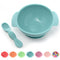 PrimaStella Unbreakable Silicone Non-Slip Bowl and Chew Spoon Set for Babies and Toddlers (Blue)...