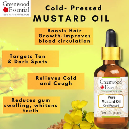 Pure Mustard Oil (Brassica juncea) with Glass Dropper 100% Natural Therapeutic Grade Cold Pressed for Personal Care 50ml (1.69 oz)...