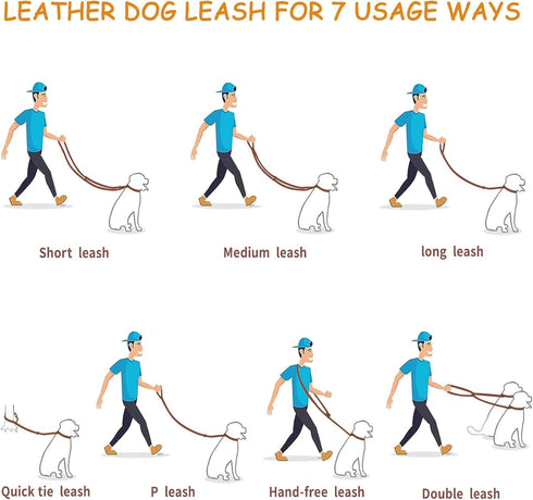 Leather Dog Leash - 8FT Multi Function Genuine Leather Leash for Dogs, Hands Free Dog Training Leash, Adjustable Slip Lead Dog Leash for Small, Me...