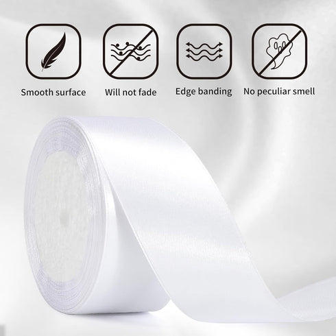 jijAcraft White Ribbon 1-1/2 Inch x 25 Yards Satin Gift Ribbon, White Polyester Satin Ribbon Holiday Ribbon for Present Package, Wedding Gift Wrap...