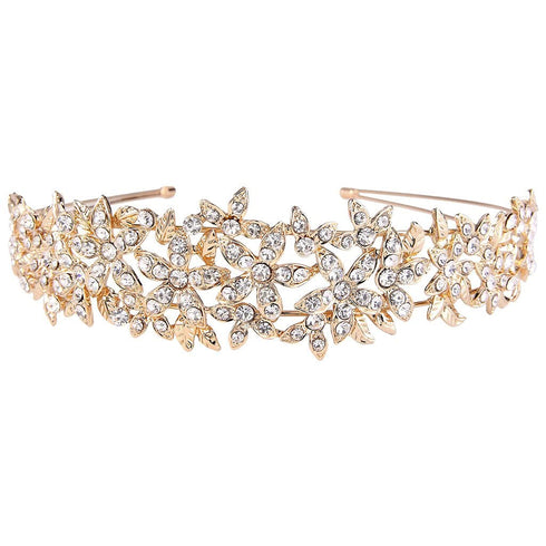 EVER FAITH Wedding Austrian Crystal Hair Accessory for Women, Birdal Flower Cluster Headband for Bride BRidesmaid Clear Gold-Tone...
