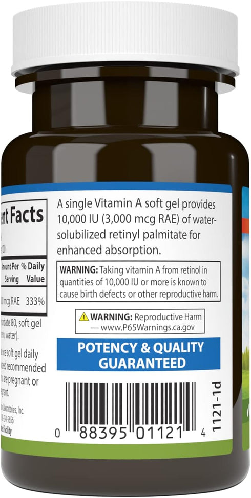 Carlson - Vitamin A Solubilized, 10000 IU (3000 mcg RAE), Water Soluble, Vision Health, 100 Softgels...