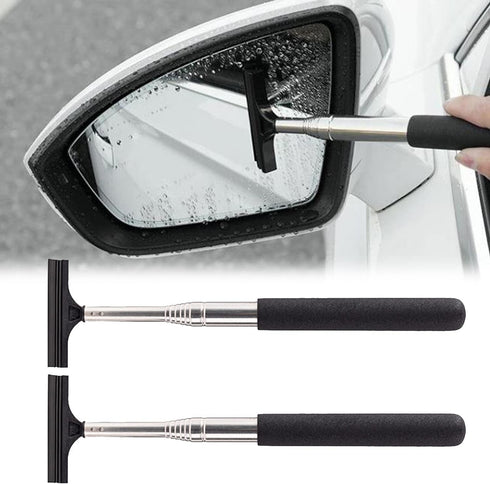 2 PCS Car Rearview Mirror Wiper Telescopic Auto Mirror Squeegee Cleaner 98cm Long Handle Car Cleaning Tool Mirror Glass Mist Cleaner (Black)...
