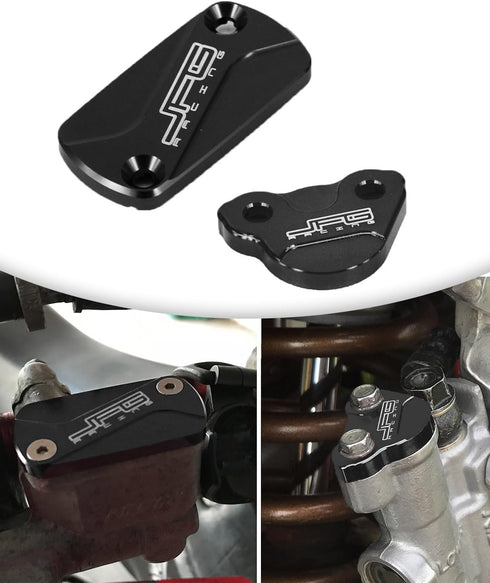Motorcycle Front And Rear Brake Fluid Reservoir Cover CNC Cap Set For CR125R/250R, CRF150R/250R/250F/250X/450R/450 Dirt Bike, BLACK...