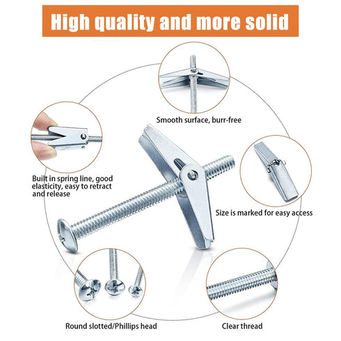 25Sets Toggle Bolt and Molly Bolt, Wing Nut Kit, Assorted Heavy Duty Wall Anchors Assortment Kit, Zinc Plated Steel Hollow Drive Wall Anchor kit f...