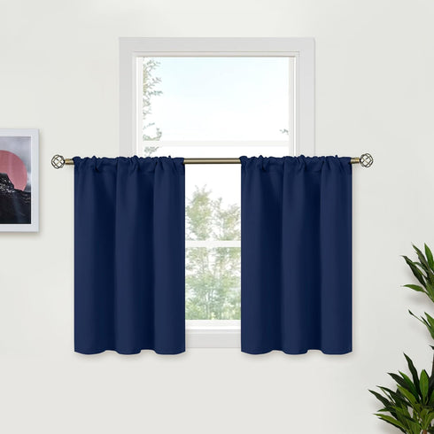 BGment Short Curtains 30 Inches Length - Rod Pocket Half Window Drapes for Kitchen Over Sink Bathroom Basement Cafe Room Darkening Privacy, Navy B...