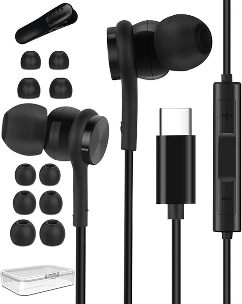USB C Headphones for iPhone 15 Pro Max Samsung Galaxy S23 S22 Ultra S21 FE S20 A53, USB Type C Earbuds HiFi Stereo in Ear Bass Wired Earphones wit...