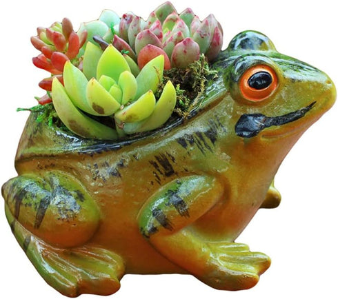 123Arts Resin Frog Shape Succulent Planter Pot Flower Pot Lifelike Frog Planter...
