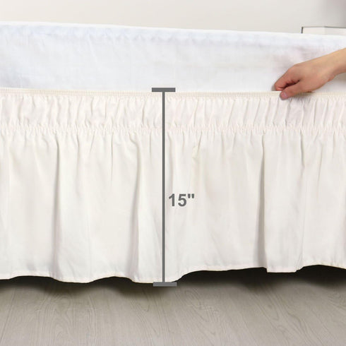 PiccoCasa Brushed Polyester Bed Skirt Wrap Around Three Fabric Sides Elastic Dust Ruffle, Easy Fit Wrinkle - with 15 Inch Drop Beige Full...