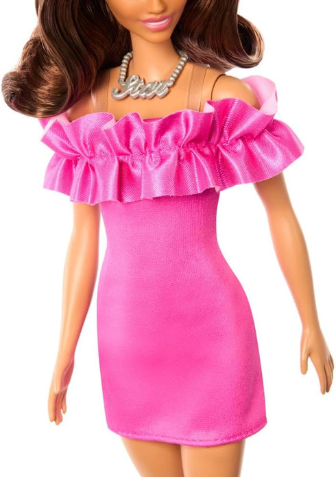 Barbie Fashionistas Doll #217 with Brown Wavy Hair Half-Up Half-Down & Pink Dress, 65th Anniversary Collectible Fashion Doll...