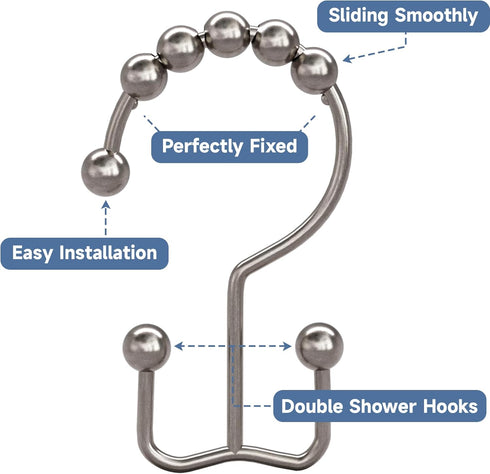 Titanker Shower Curtain Hooks Rings, Rust Resistant Metal Double Glide Shower Hooks Rings for Bathroom Shower Rods Curtains, Set of 12 Hooks - Nic...