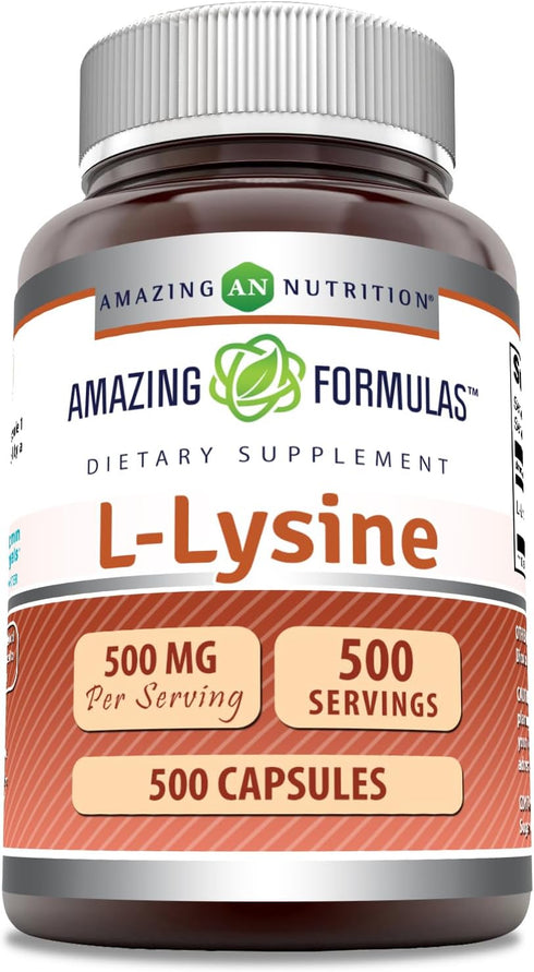 Amazing Formulas L-Lysine 500 mg Capsules Amino Acid Supplement | Non-GMO | Gluten Free | Made in USA (500 Count)...