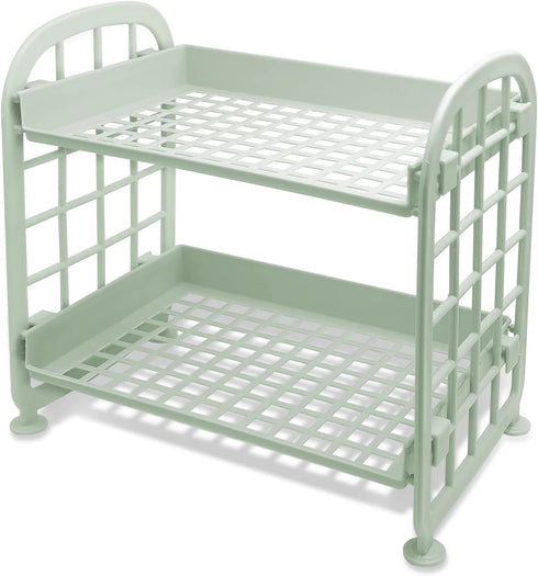 UnnFiko 2-Layers Table Shelf Organizer, Adjustable Plastic Storage Rack Shelf Square Basket Desk Stand Table Storage Organizer Shelves (Green)...