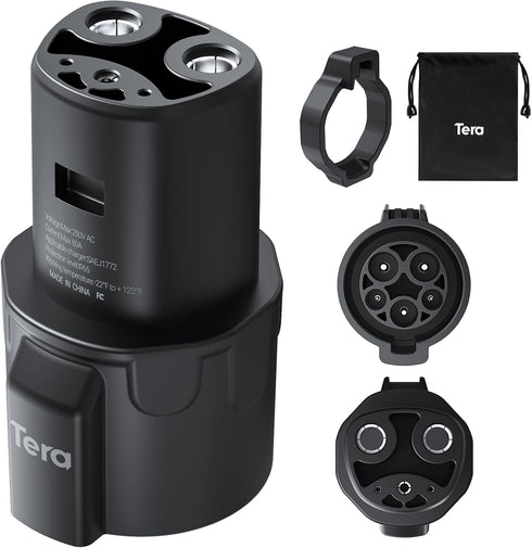 Tera J1772 to Tesla Charging Adapter: FCC Certified J1772 Charging Adapter with Lock for Tesla 3 Y S X Max 80A 250V AC Plug & Play Widely Compatib...