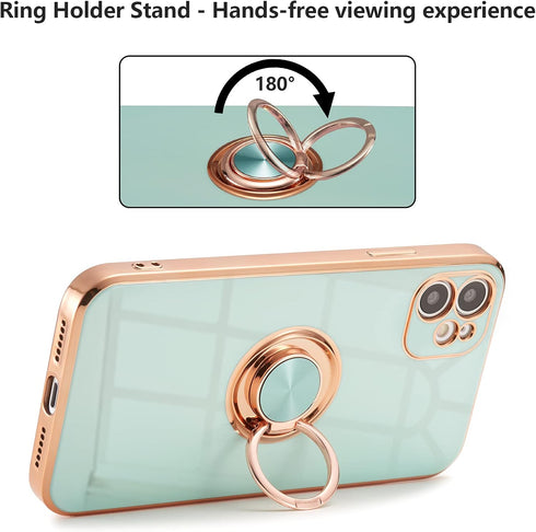 EYZUTAK Electroplated Magnetic Ring Holder Case, 360 Degree with Rotation Metal Finger Ring Holder Magnet Car Holder Soft Silicone Shockproof Cove...