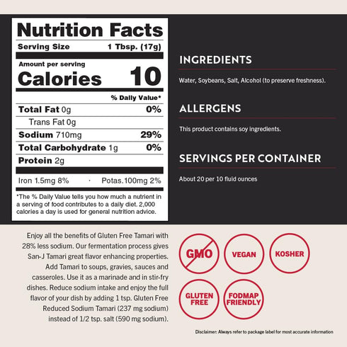 San-J - Gluten Free Tamari Soy Sauce with 28% Less Sodium - Specially Brewed - Made with 100% Soy - 10 oz. Bottle...