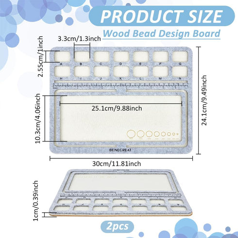 BENECREAT 2Pcs Large Hard Back Bead Mats, 11.8x9.4inch Wood Covered with Felt Wood Bead Design Board, Felt Beading Mat, Bead Tray with A~N Grid fo...