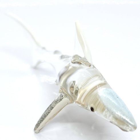 Shark Miniature Tiny Figurines Animals Hand Painted Blown Glass Art Sea Collectible Gift Decorate (Clear Silver)...