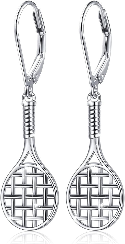 925 Sterling Silver Tennis Racket Sport Drop Dangle Earrings Gifts for Women Tennis lover...