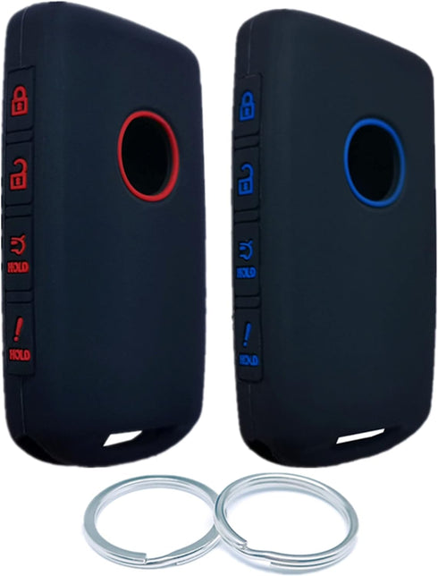 2Pcs 4 Buttons Silicone Smart Key Fob Remote Cover Shell for 2024 2023 2022 2021 2020 2019 Mazda 3 6 CX-30 CX-50 CX-5 CX-9 Black with (Red Blue)...